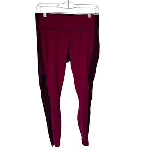 Fabletics Powerhold Leggings Women L Berry‎ Burgundy Good Ruffle Mesh Pockets